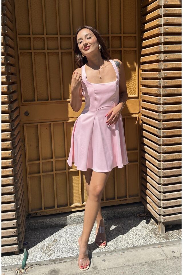 MİNİ SATEN ELBİSE PEMBE - S
